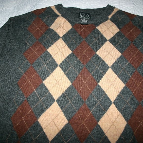 Jos. A Bank 80% Lambswool and 20% Nylon Partial Argyle Gray XL Sweater - Picture 3 of 4